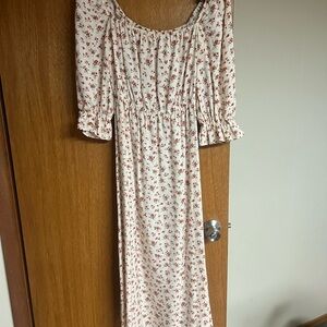 Reformation Cream and Red Floral Long Sleeve Dress